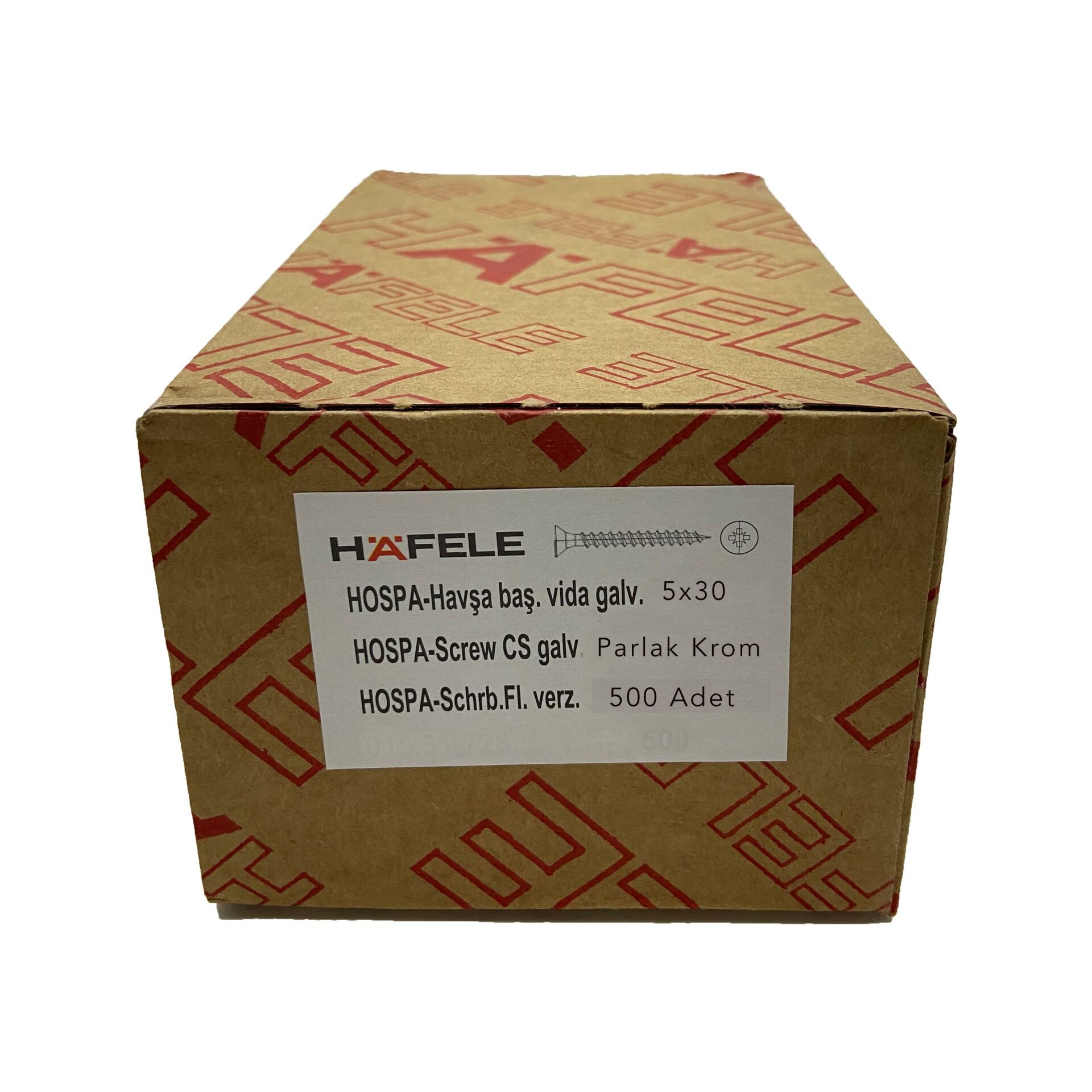 Hafele Sunta Vidası  5.0x30  (1Paket 500   Ad) Parlak Krom
