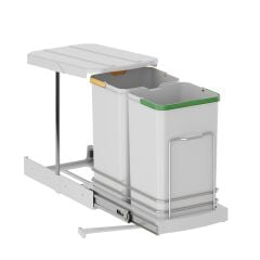 Starax Çöp Kovası Teleskopik Raylı Plastik Gövde 12+12Lt Gri