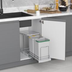 Starax Çöp Kovası Teleskopik Raylı Plastik Gövde 12+12Lt Gri