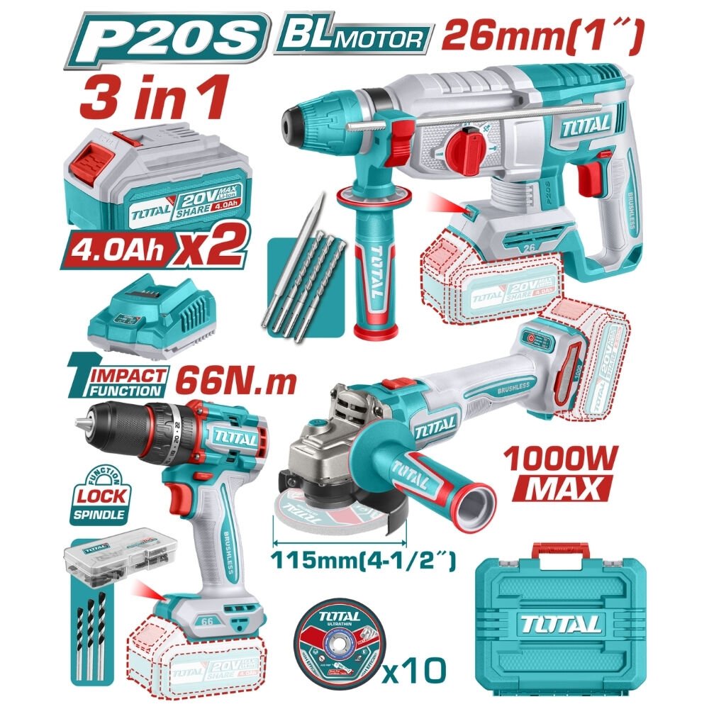 Total Darbeli Matkap, Taşlama, Kırıcı Delici Set