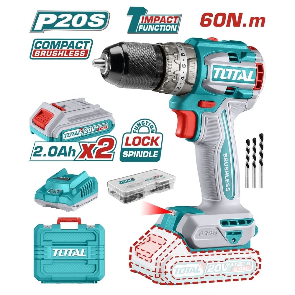 Total Darbeli Kömürsüz Akülü Matkap 20602