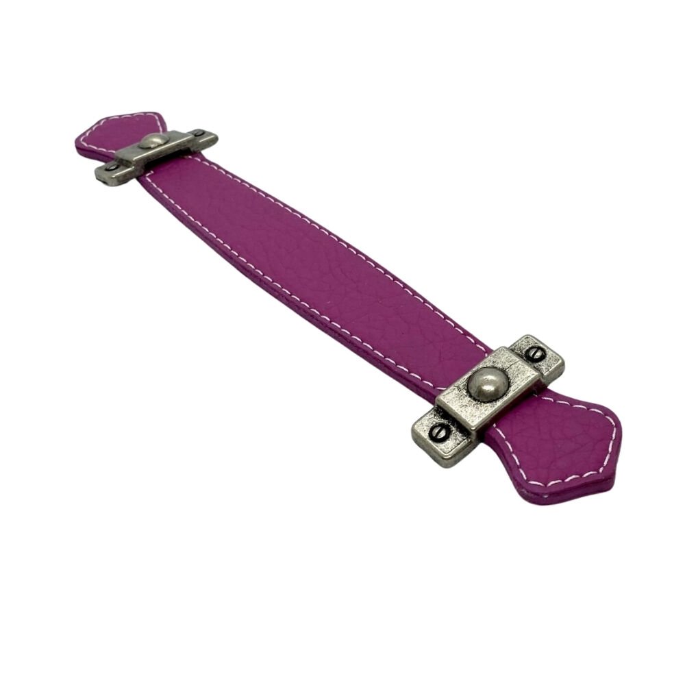 Kulp Ceylan 128mm Antik Gümüş-Pembe Deri (Dikişli)(Bs)