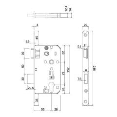 Hafele Gömme Kapı Kilidi Barelli Tip Mat Siyah 55/18mm Sağ