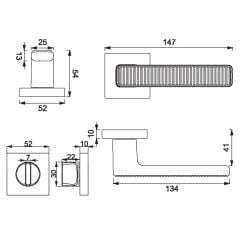 Zipline Root Kapı Kolu Mat Siyah Kare Rozetli Wc