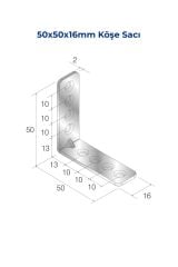 Mesan Köşe Sacı 2mm 16x50x50mm Çinko