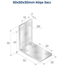 Mesan Köşe Sacı 2mm 30x50x50mm Çinko