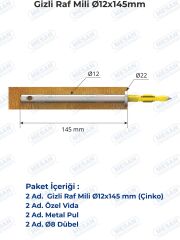 Mesan Gizli Raf Taşıyıcı 12x145mm Ahşap